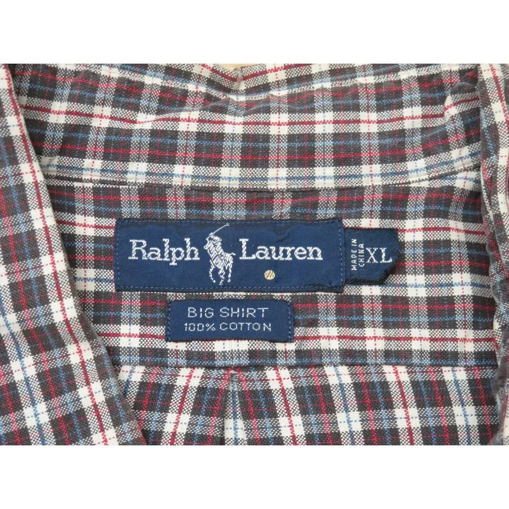 Mens Polo Ralph Lauren Plaid Big Shirt Button Front Shirt Size XL Front Pocket‎